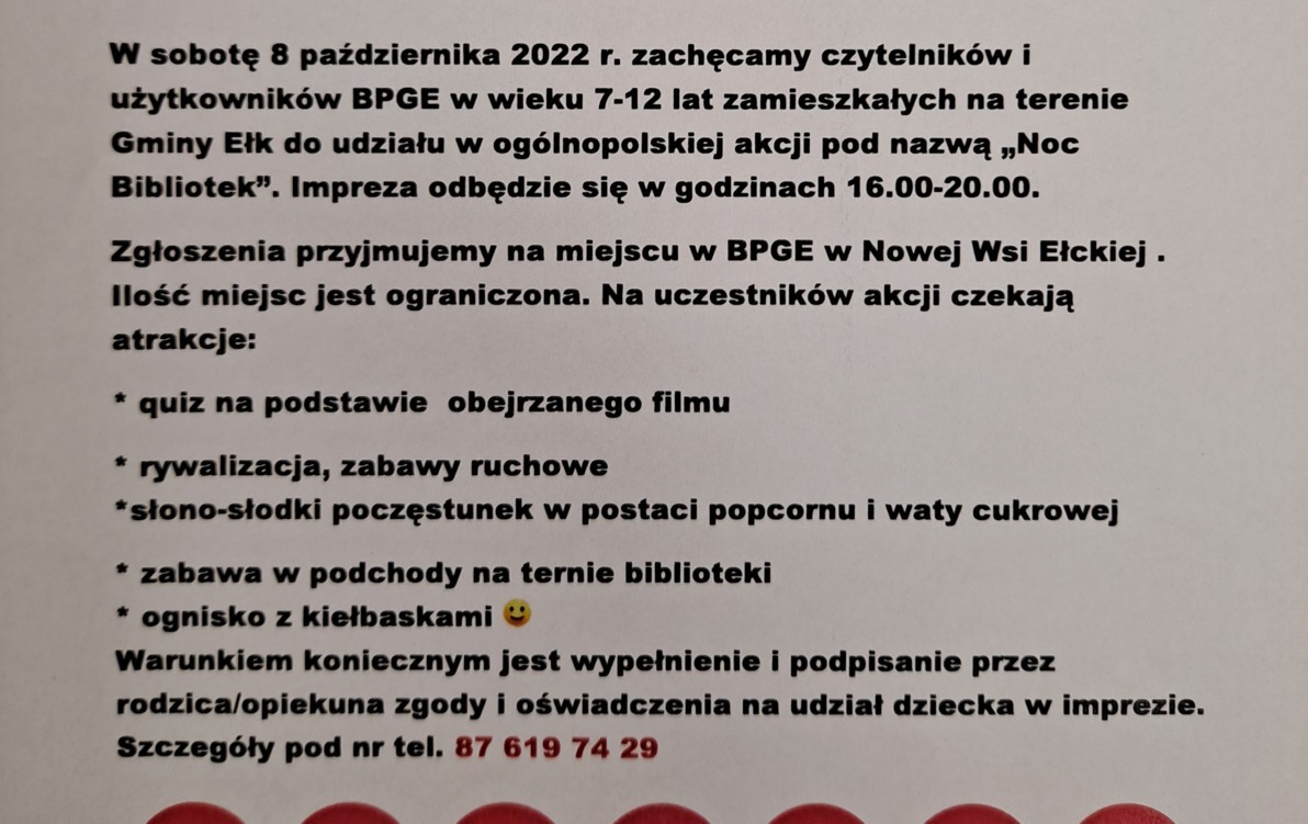 Zdjęcie do Noc bibliotek w BPGE 08.10.2022 r.